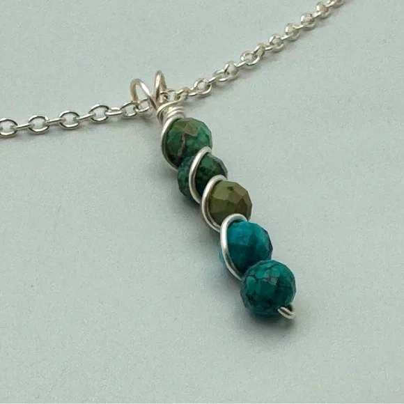 Wire-Wrapped Hubei Turquoise Stone Drop Necklace in Teal & Earth Tones - Picture 5 of 7
